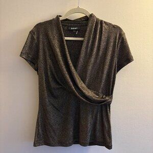 DKNY Shimmering Metallic Wrap Blouse Size L